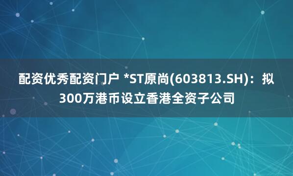 配资优秀配资门户 *ST原尚(603813.SH)：拟300万港币设立香港全资子公司